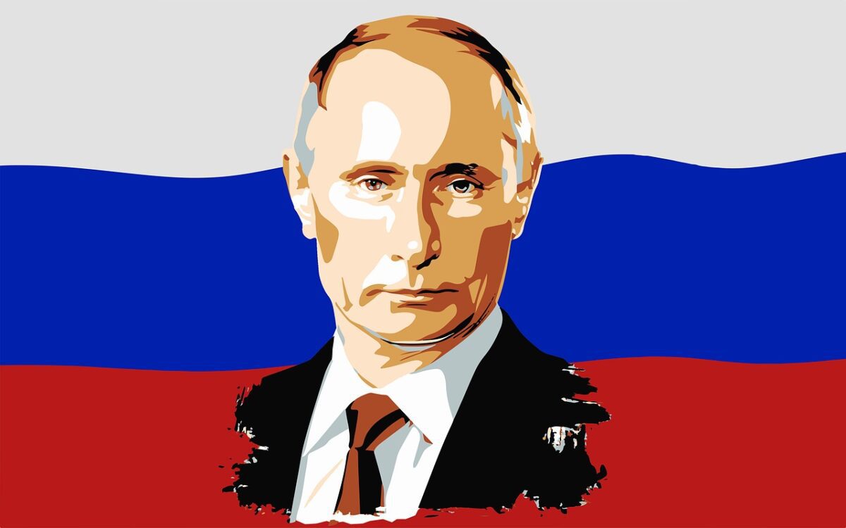 Wladimir Putin und Russland-Fahne