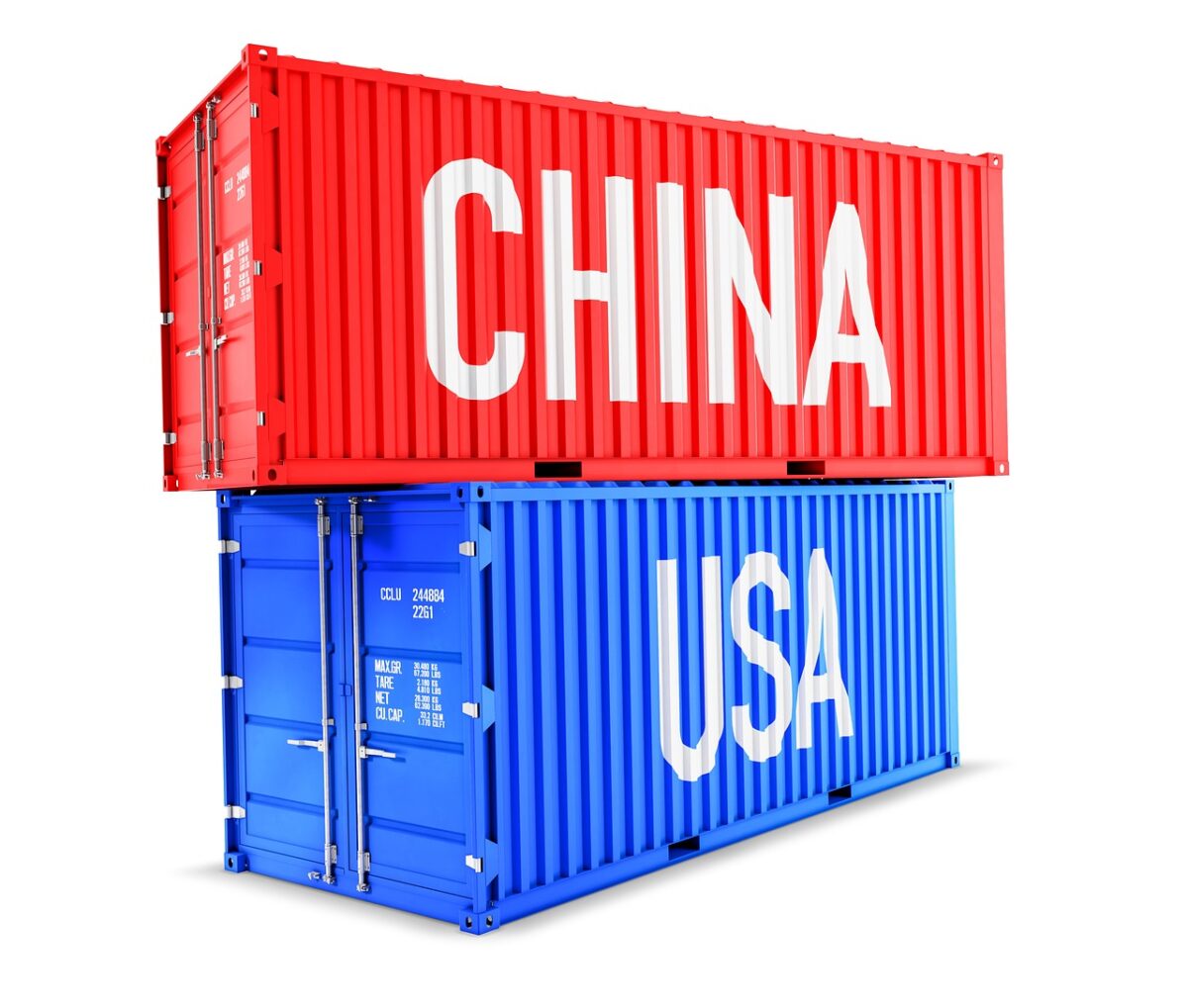 Container mit Aufschriften China und USA