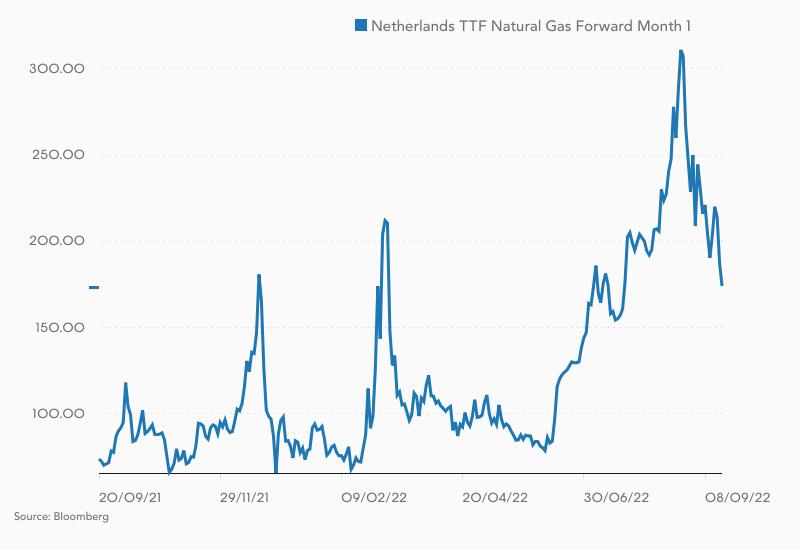 Gaspreis am Terminmarkt im Kursverlauf der letzten zwölf Monate