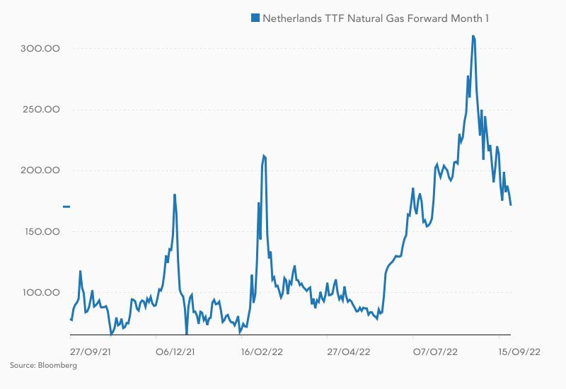 Kursverlauf im Terminmarkt-Gaspreis seit September 2021