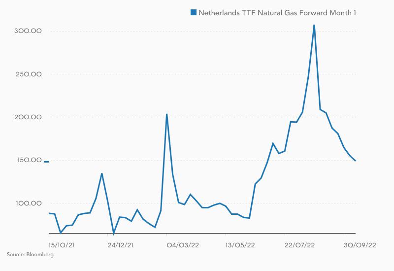 Kursverlauf im Dutch TTF-Gaspreis in den letzten zwölf Monaten