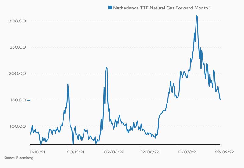 Kursverlauf im Dutch TTF-Gaspreis in den letzten zwölf Monaten