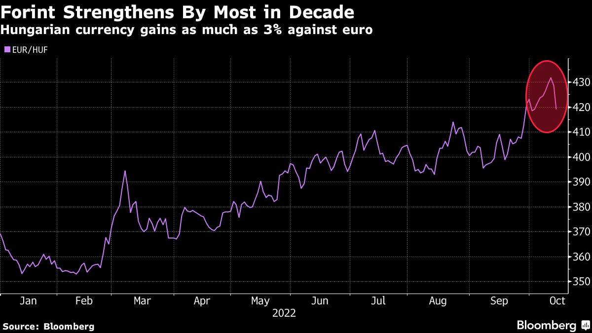 Chart zeigt Euro gegen Forint seit Jahresanfang