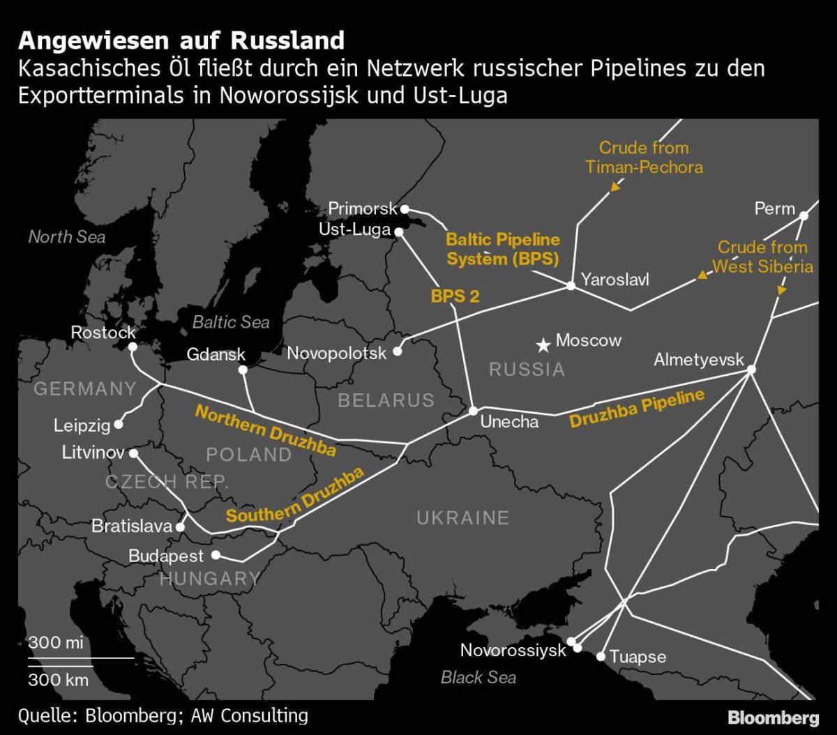 Karte für Öl-Pipelines in West-Russland