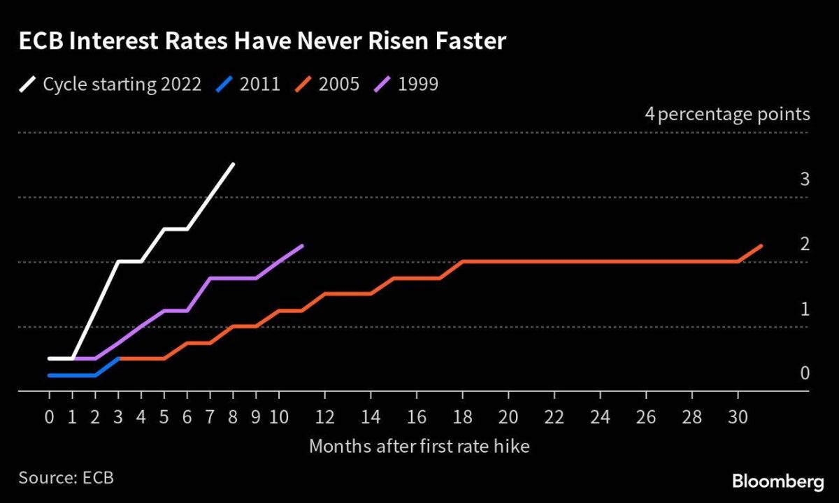 Geschwindigkeit der bisherigen Zinserhöhungen der EZB