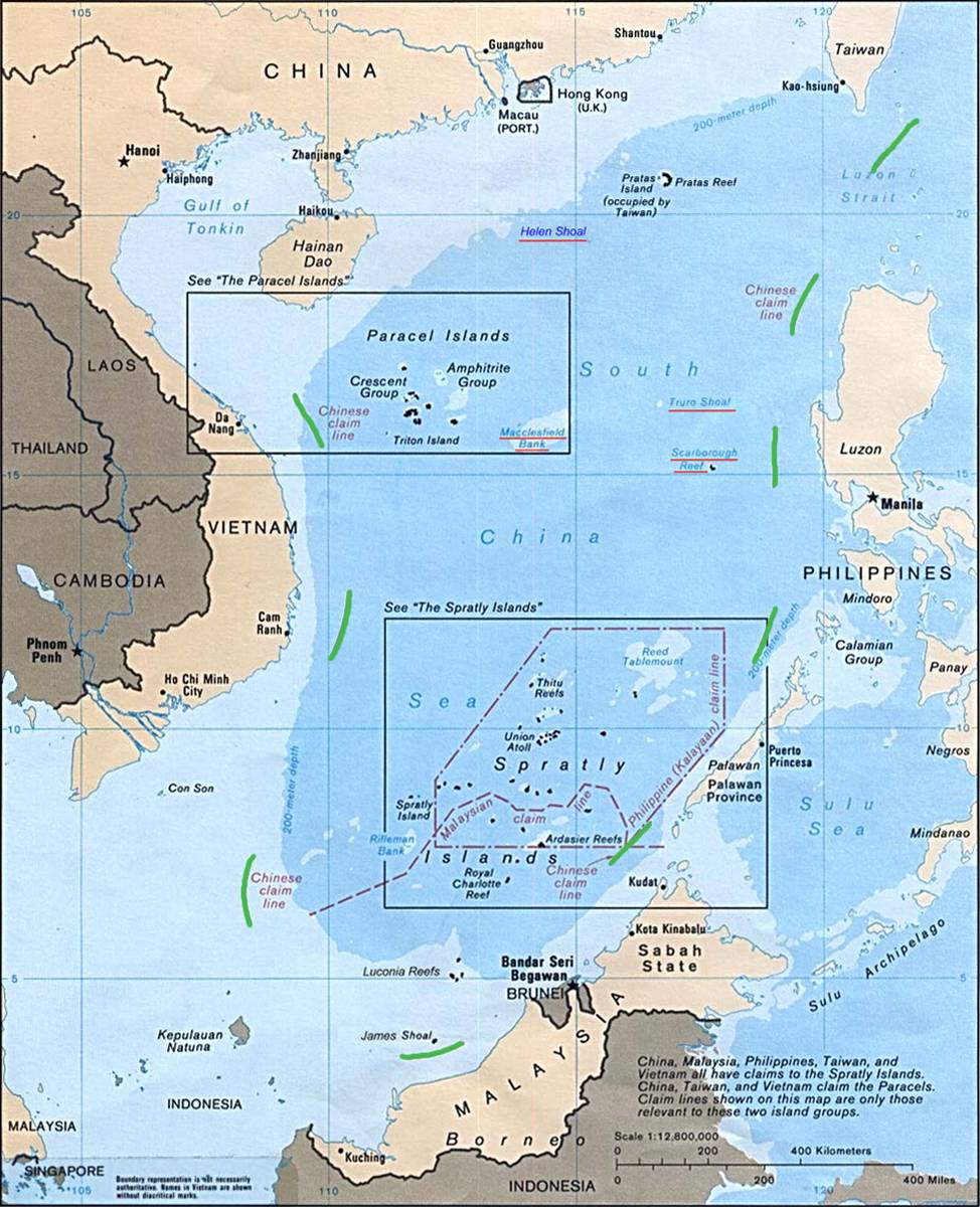 Karte vom Südchinesischen Meer mit Vietnam und China