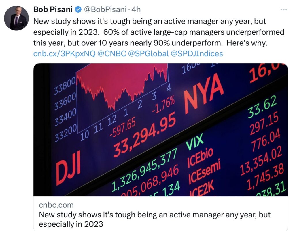 Tweet Pisani Underperforming Active Managers S&P 500