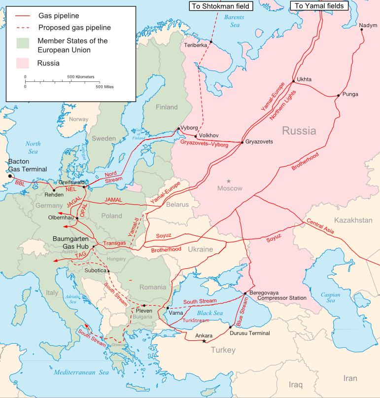 Gas-Pipelines von Russland über die Ukraine nach Westeuropa