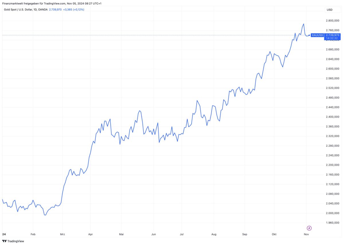 Die Grafik zeigt die Goldpreisentwicklung seit Jahresbeginn