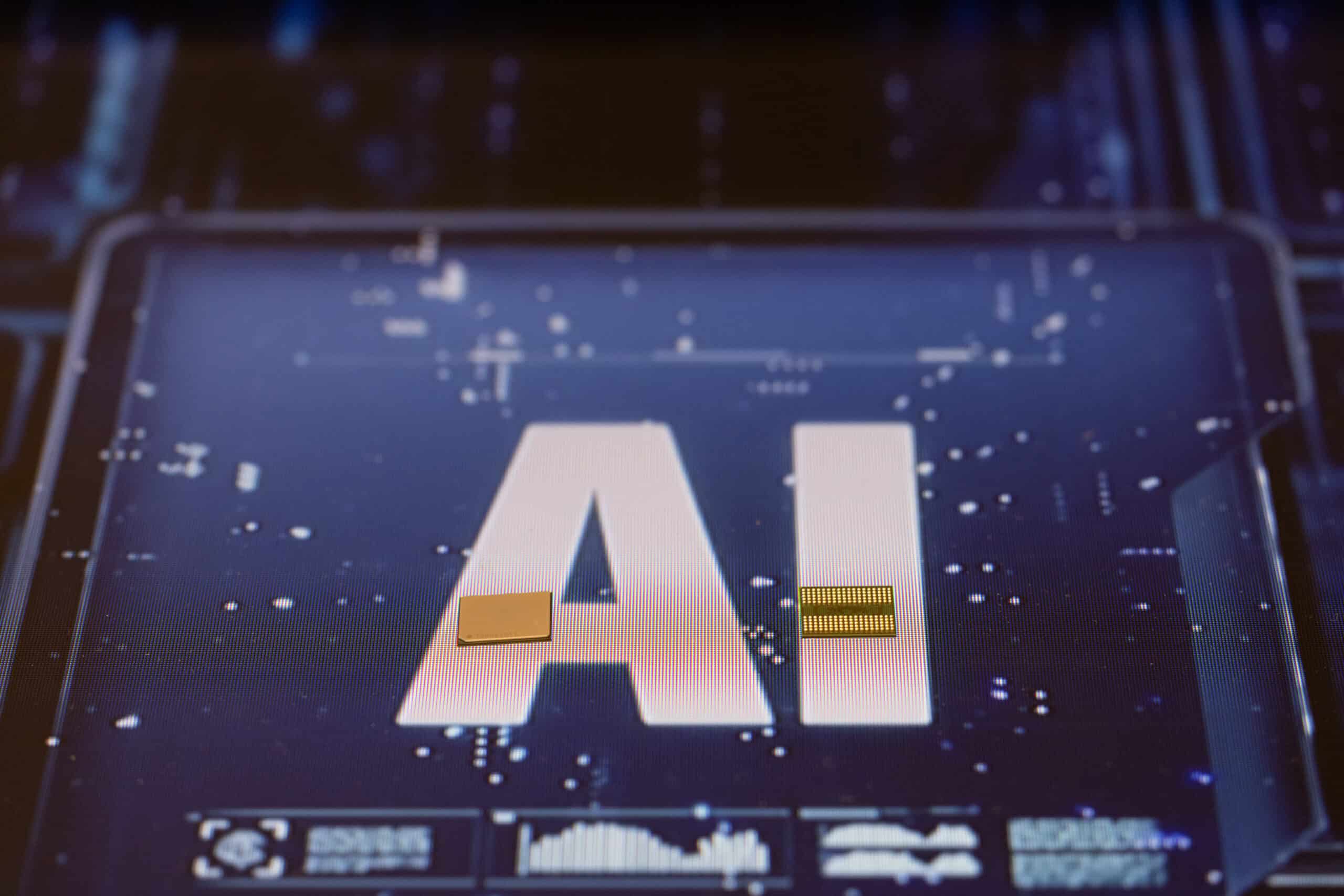 Künstliche Intelligenz Symbol auf digitaler Anzeige, Fokus auf Technologie und Innovation.