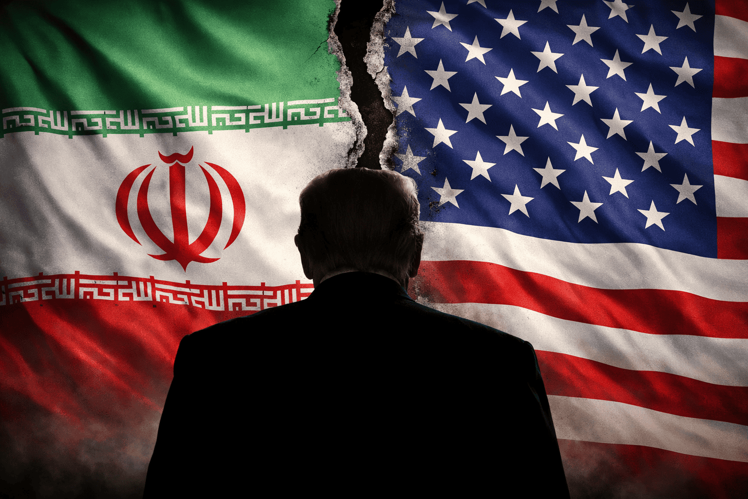 Iran und USA: Trump kündigt Gespräche trotz Hormus-Eskalation an, symbolisiert durch geteiltes Bild.
