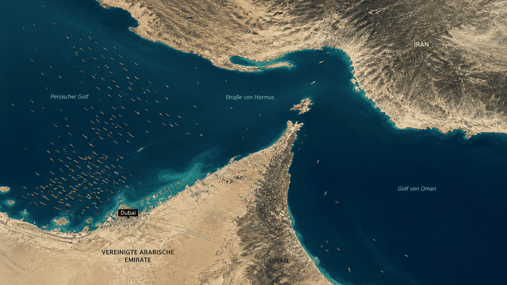 Öltanker vor dem Persischen Golf, im Zusammenhang mit Iran und Hormus-Blockade.