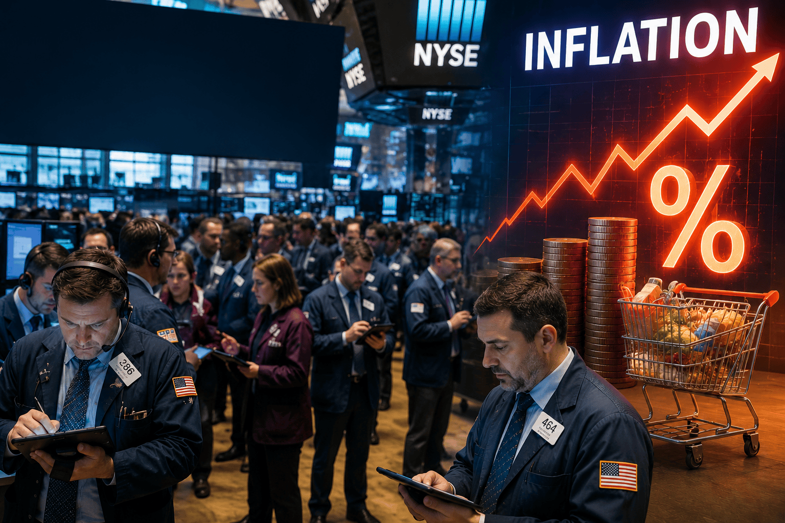 Inflation steigt an der NYSE, Händler beobachten die Marktentwicklung aufmerksam.
