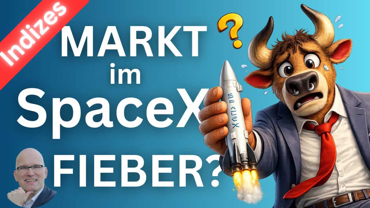 Hochwertiges Bild eines animierten Bullen mit Rakete, symbolisiert den Börsenmarkt im SpaceX-Stil.