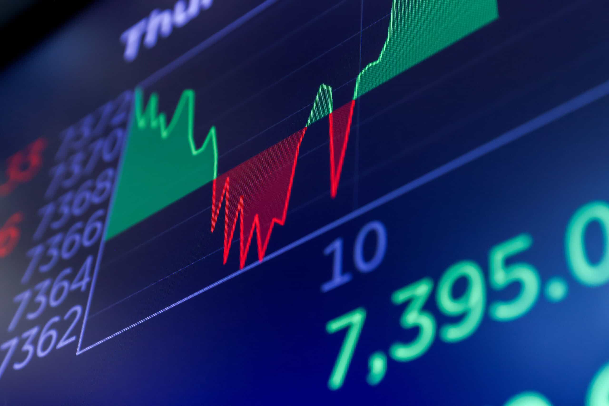 Aktienkursdiagramm mit Auf- und Abwärtsbewegungen an der Börse.