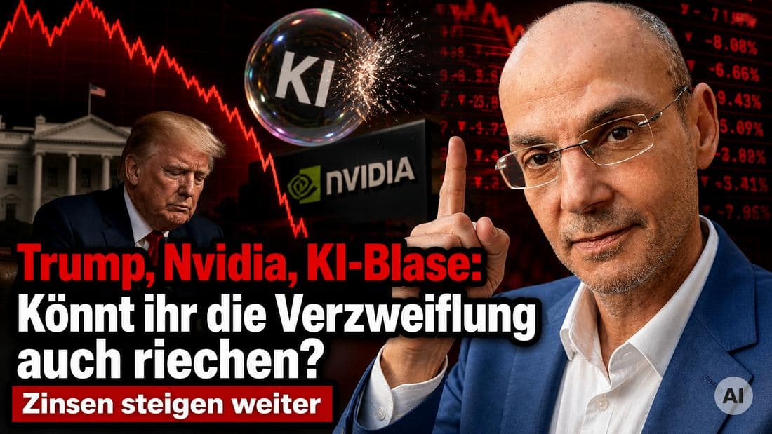 Trump, Nvidia, KI-Blase: Marktgeflüster mit fallenden Kursen im Hintergrund.